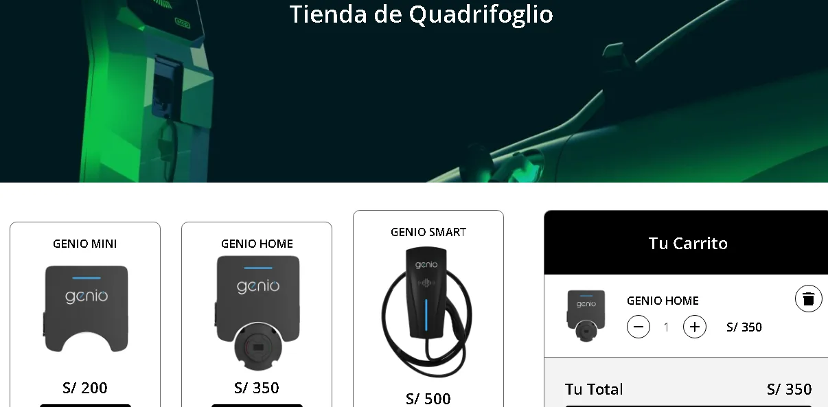 Aplicación web Quadrifoglio con carrito de compras